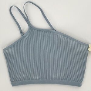 Aerie Womens One Shoulder Ribbed Longline Bralette Bra Size M Blue Seamless